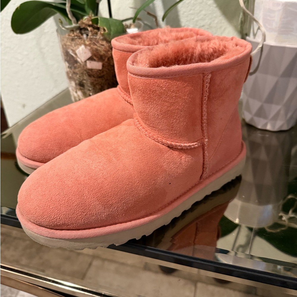 UGG Short Shearling-Lined Boots in Coral Pink